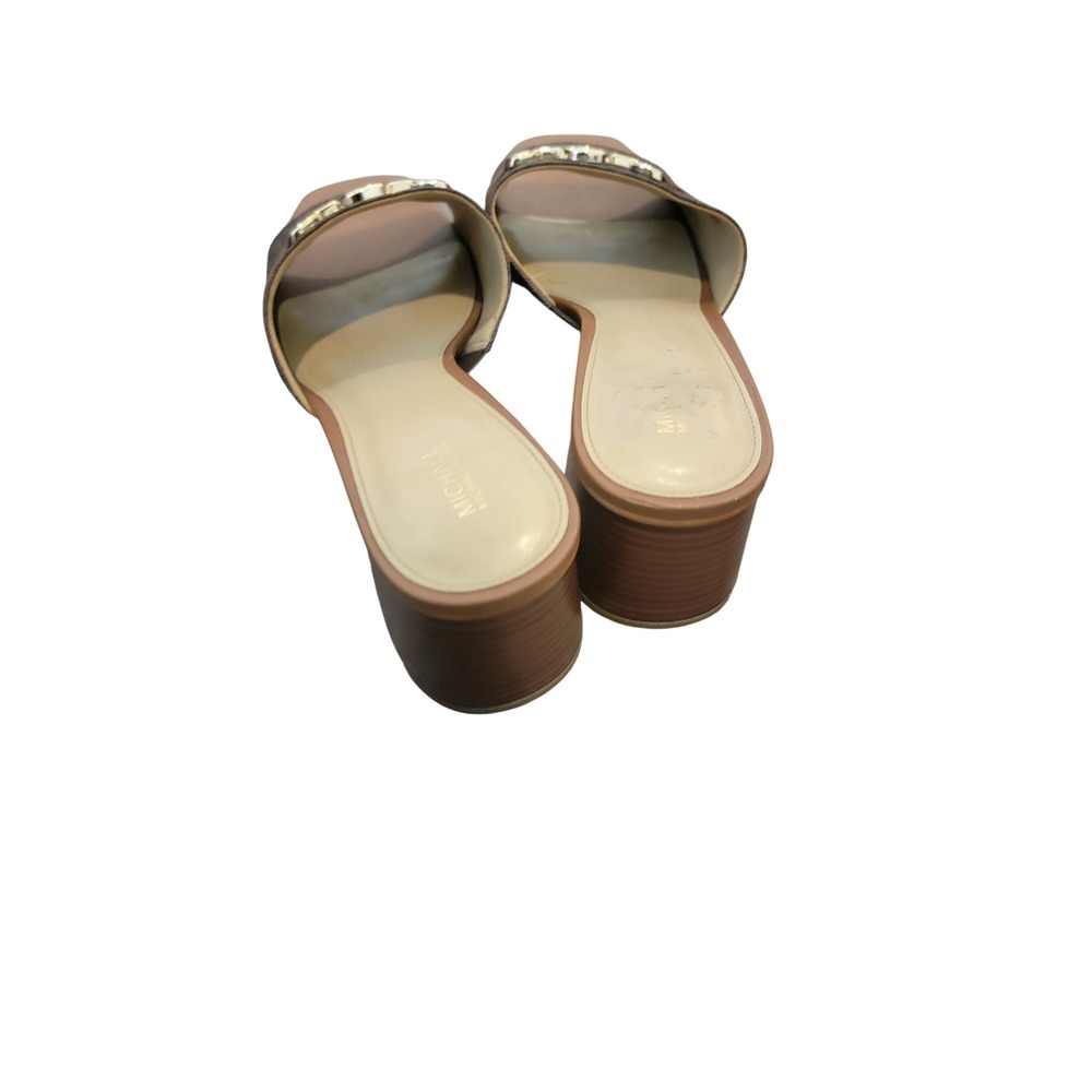 Michael Kors Brown Monogram Logo Block Heel Slide Sandals Mules Womens 11M - Picture 3 of 4